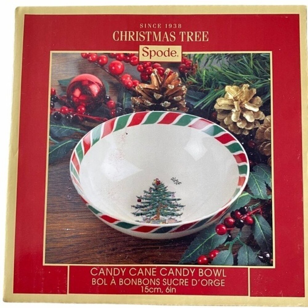 Spode Christmas Tree Candy Cane Candy Bowl 6” Macy's Holiday Decor